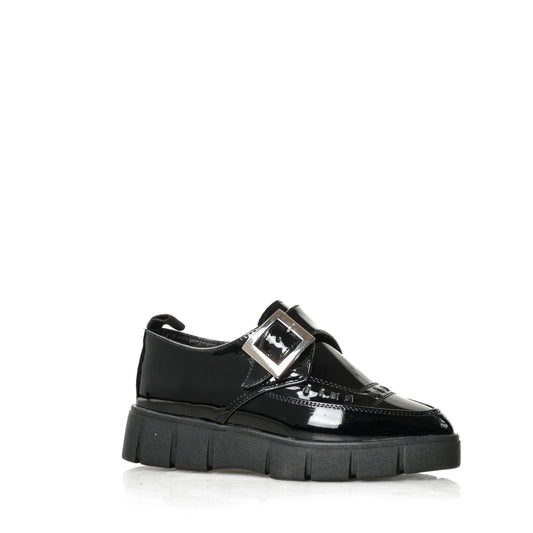 Creeper Punta Negro Charol hebilla tejido