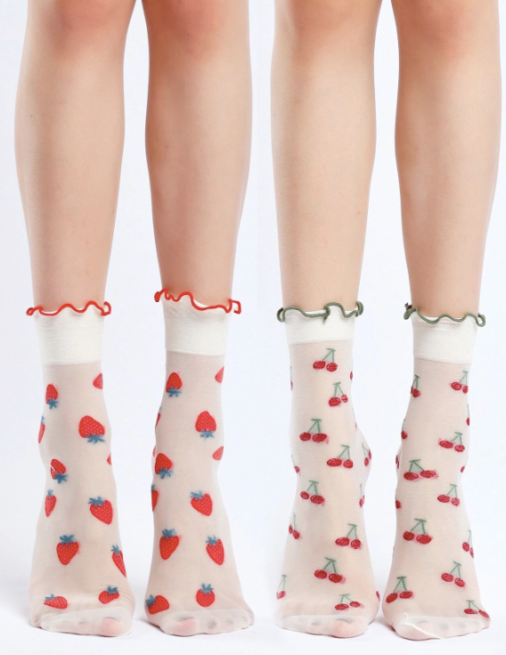 2 Pares de calcetines tiPo media estamPado cereza y fresa