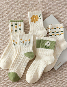 5 pares de calcetines de algodn con adornos con vede con amarillo