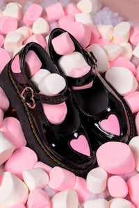Escolar corazón rosa negro charol