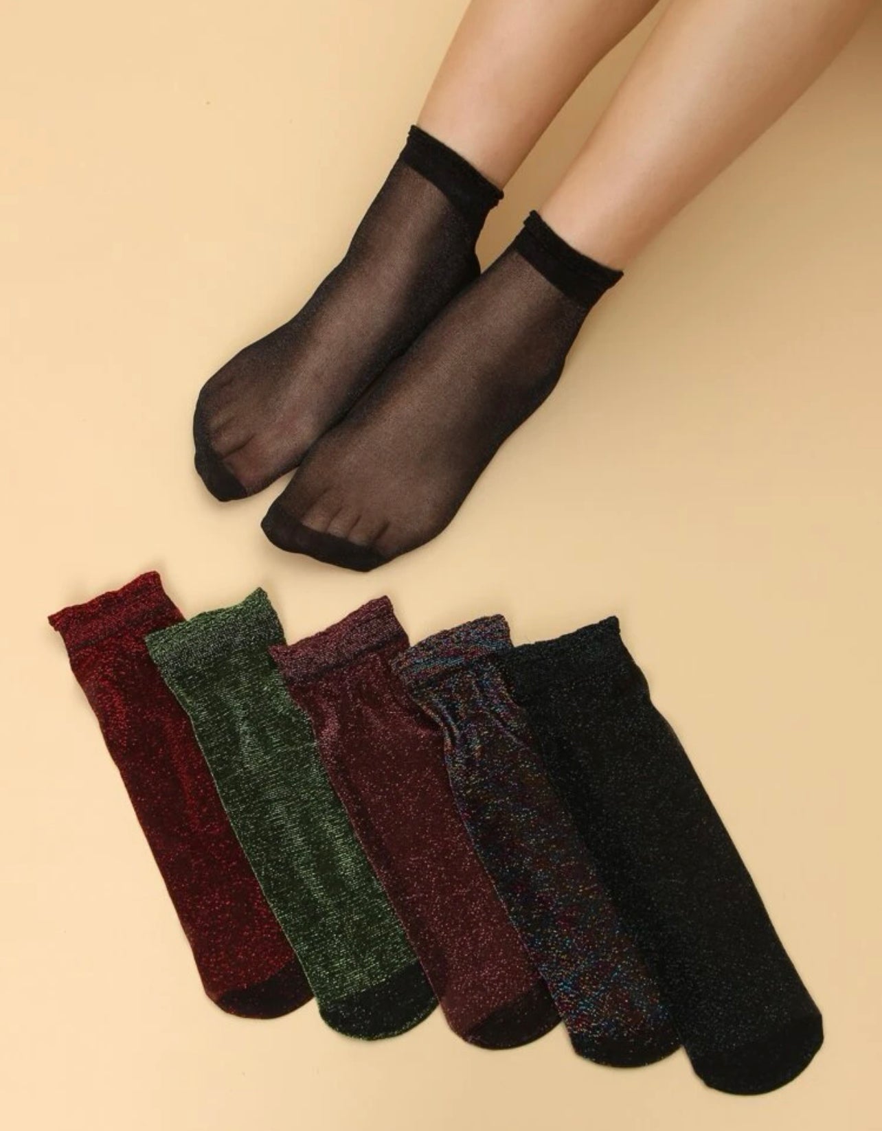 6 pares de calcetines brillosos transparentes